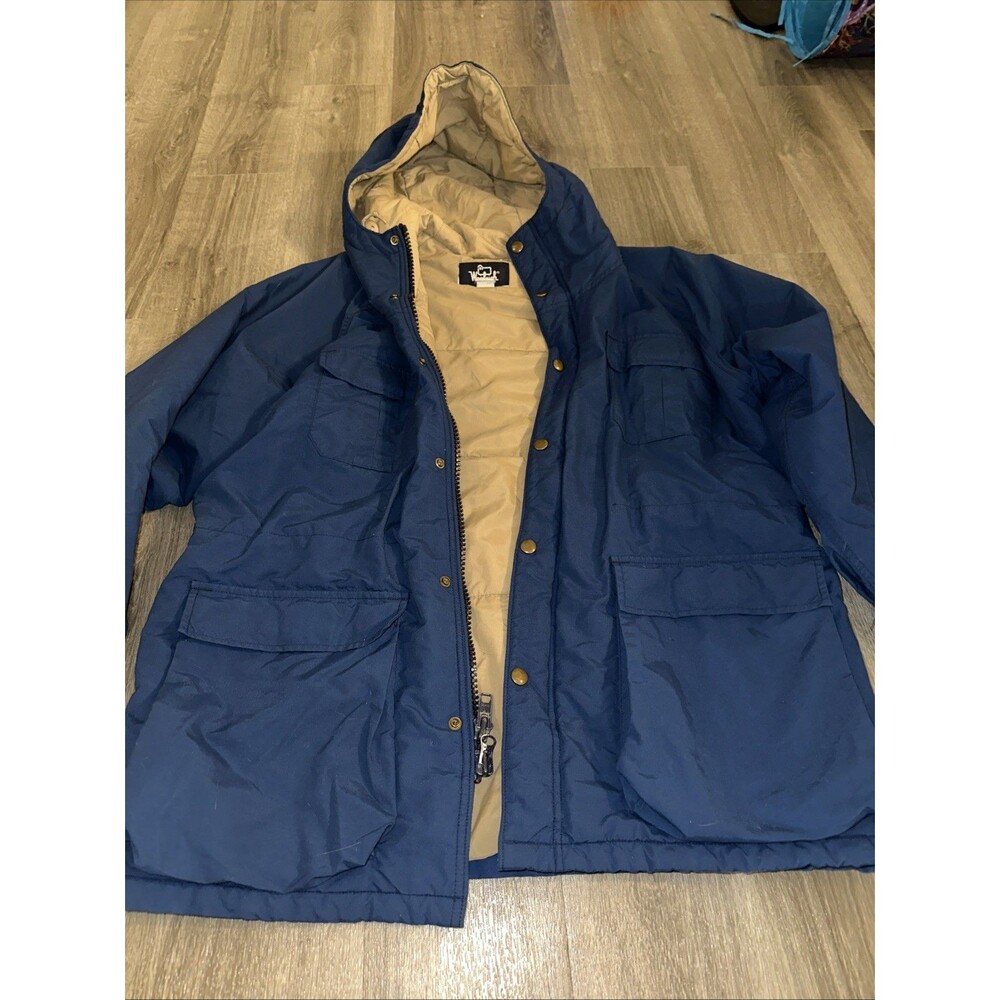 Vintage Woolrich Coat Men Large BlueFull Zip Snap Parka Insulated Jacke in USA.